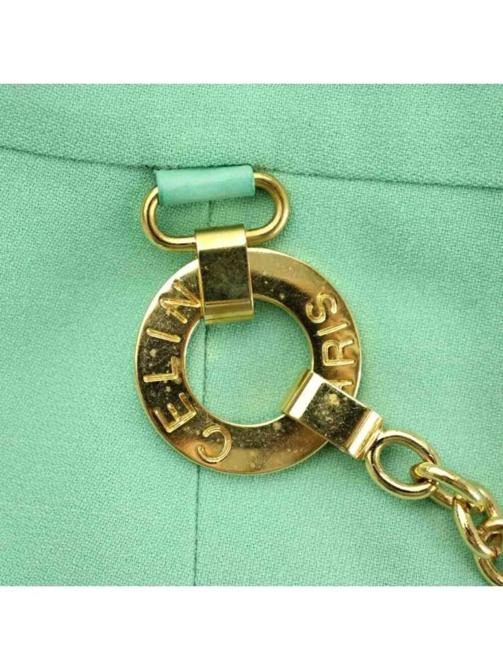 Celine Tight Skirt Wool 46 Mint Green Knee Length Chain Decoration Logo Ring PP - Picture 7 of 9